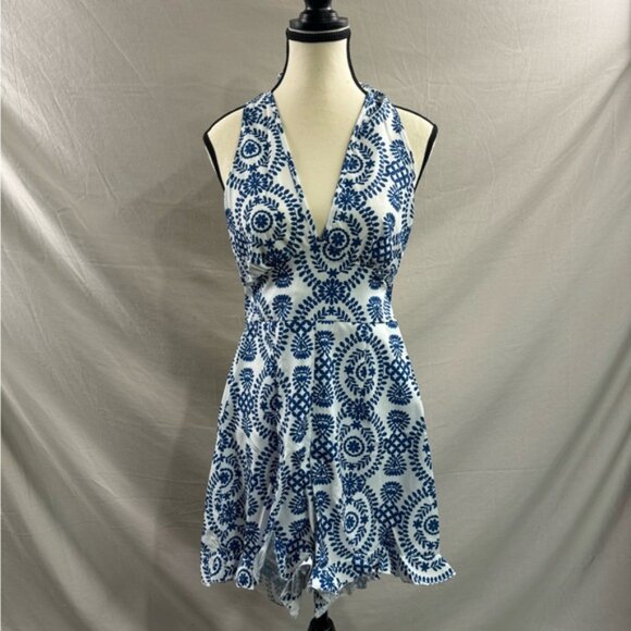 Blue Printed Halter Neck Tie Romper - Picture 8 of 8